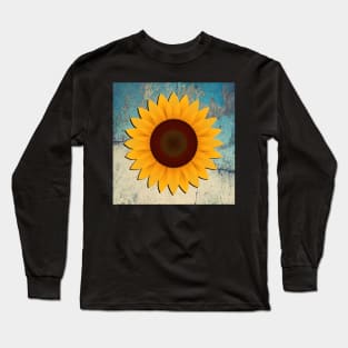 Sunflower on Teal & Cream Distressed Background Home Decor Gifts Long Sleeve T-Shirt